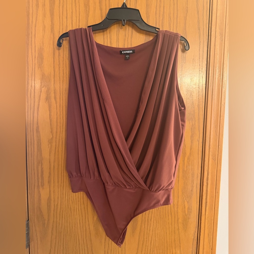 Express Faux Wrap Tank Bodysuit, Rust Medium